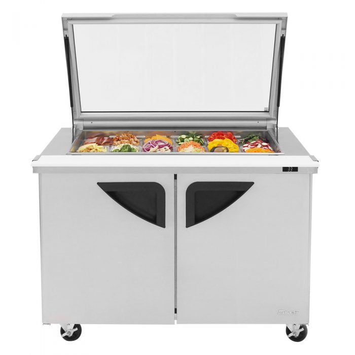 Turbo Air - TST-48SD-18-N-GL, Commercial Super Deluxe Sandwich/Salad Mega Top Unit with Glass Lid, two-section