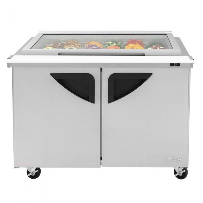 Turbo Air - TST-48SD-18-N-GL, Commercial Super Deluxe Sandwich/Salad Mega Top Unit with Glass Lid, two-section