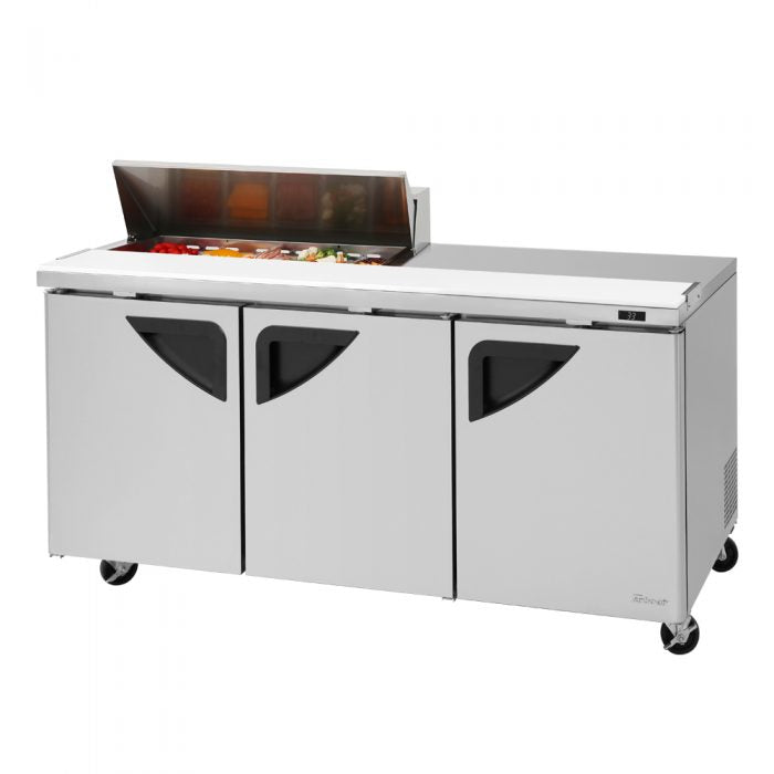 Turbo Air - TST-72SD-10S-N, Commercial Super Deluxe Sandwich/Salad Prep Table Unit, (10) 1/6 size (4″ D) condiment pans