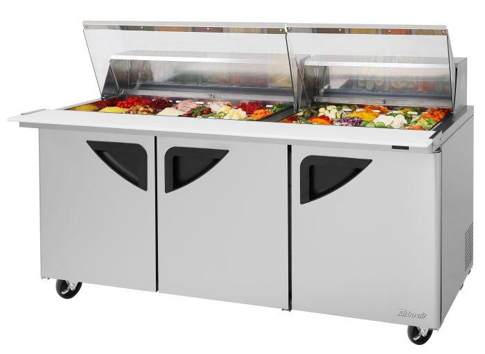 Turbo Air - TST-72SD-30-N-CL, Commercial Super Deluxe Sandwich/Salad Prep Table Mega Top 3 section