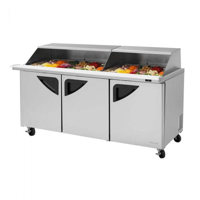Turbo Air - TST-72SD-30-N-SL, Commercial Prep Table Super Deluxe mega top unit – slide back lid, Two-section, 23 cu. ft