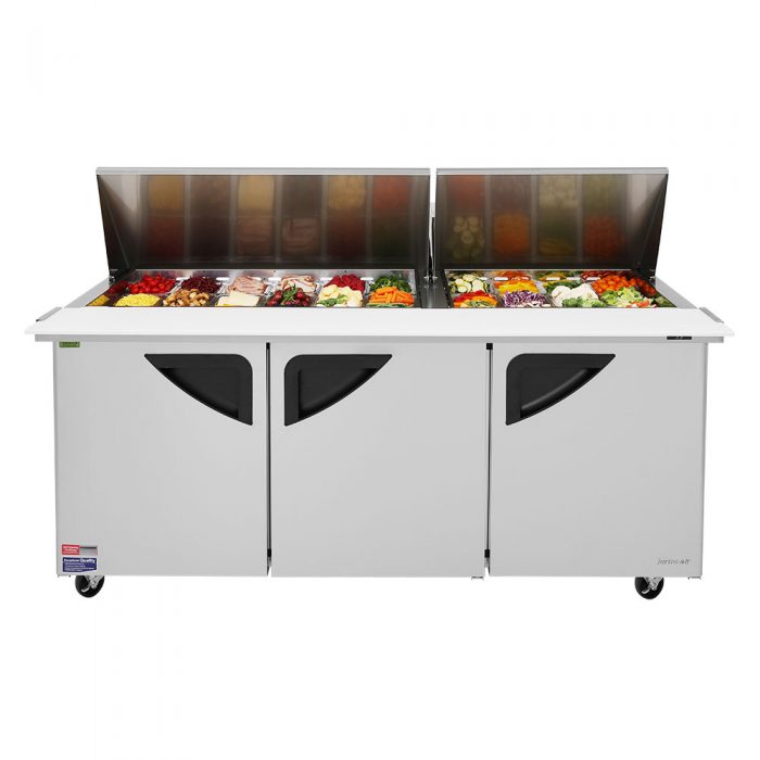 Turbo Air - TST-72SD-30-N, Commercial Prep Table Super Deluxe mega top unit, three-section