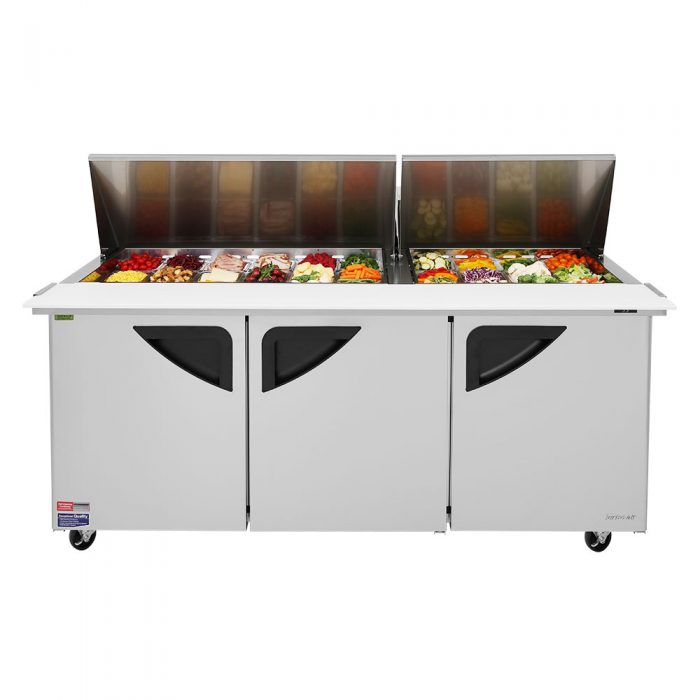 Turbo Air - TST-72SD-30-N, Commercial Prep Table Super Deluxe mega top unit, three-section