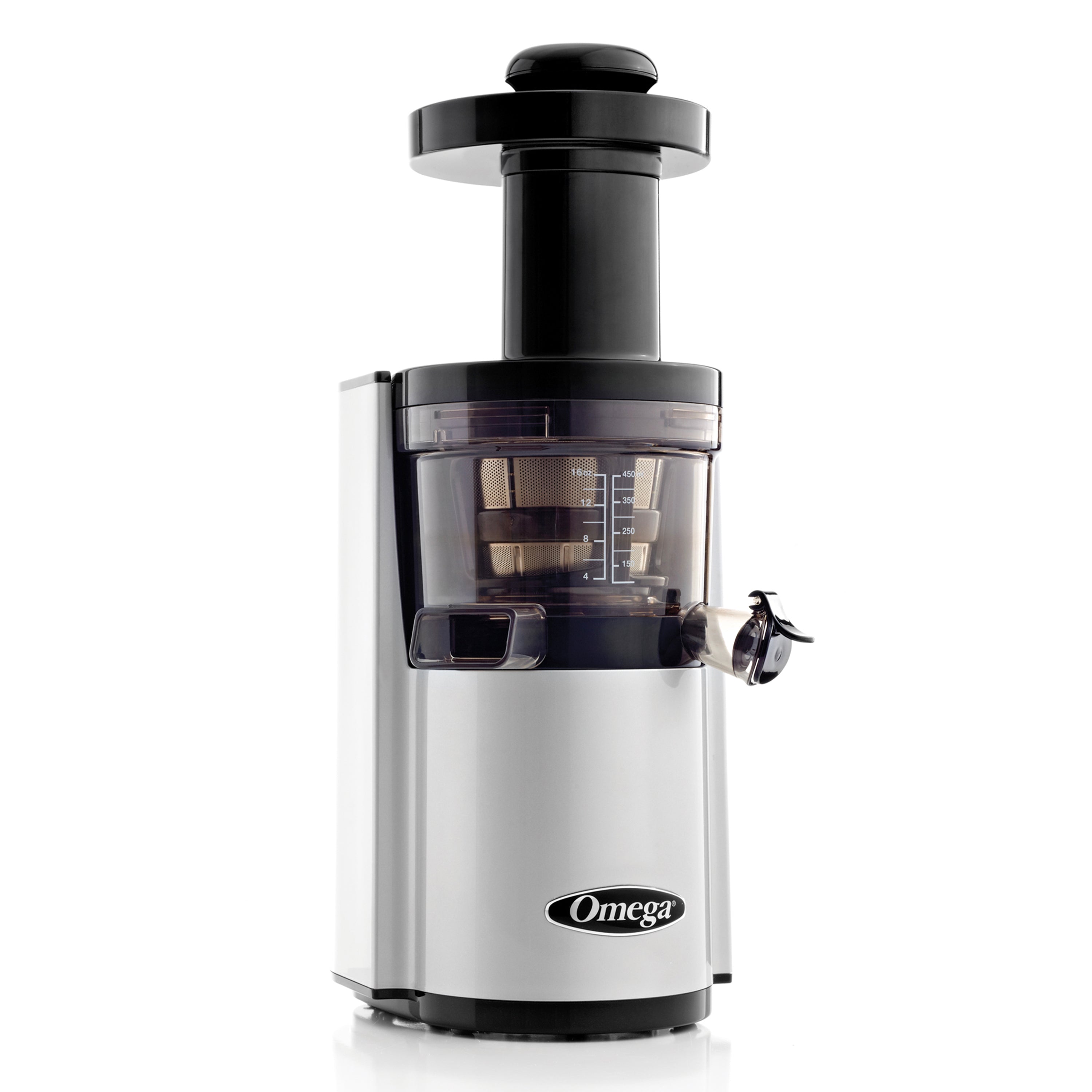 Omega - VSJ843RS, Omega Vertical Slow Masticating Juicer, Compact Design with Automatic Pulp Ejection, 43 RPM, 150-Watt, in Silver