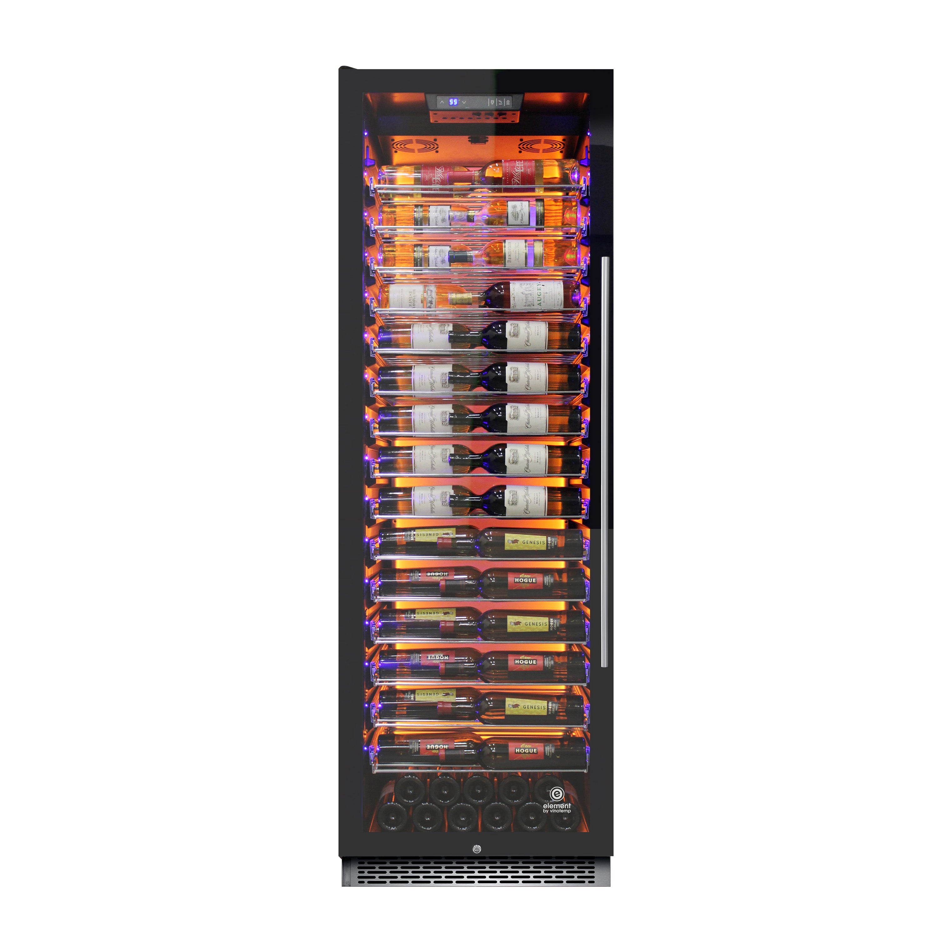 Vinotemp - EL-168COMM-L, Vinotemp Backlit Series Commercial 168 Single-Zone Wine Cooler, Left Hinge, 141 Bottle Capacity, in Black