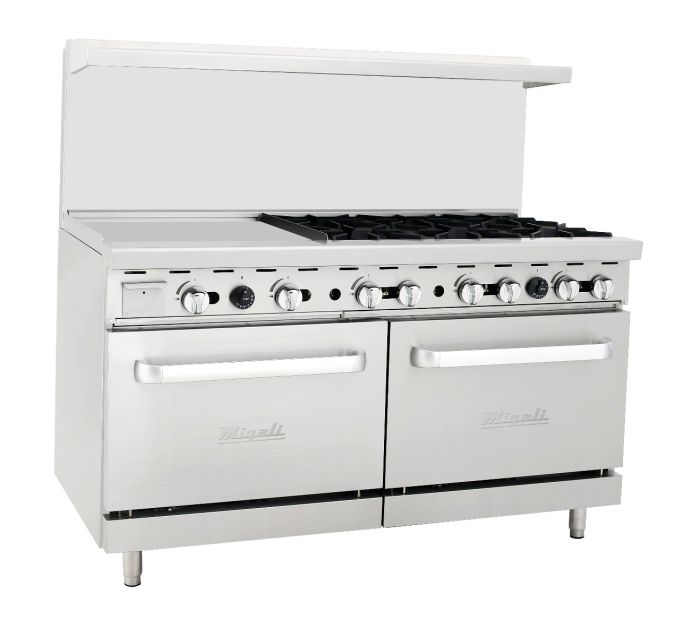 Migali - C-RO6-24GL-LP, Commercial 60" 6 Burner, 24” Griddle Oven Range Liquid Propane BTU240000