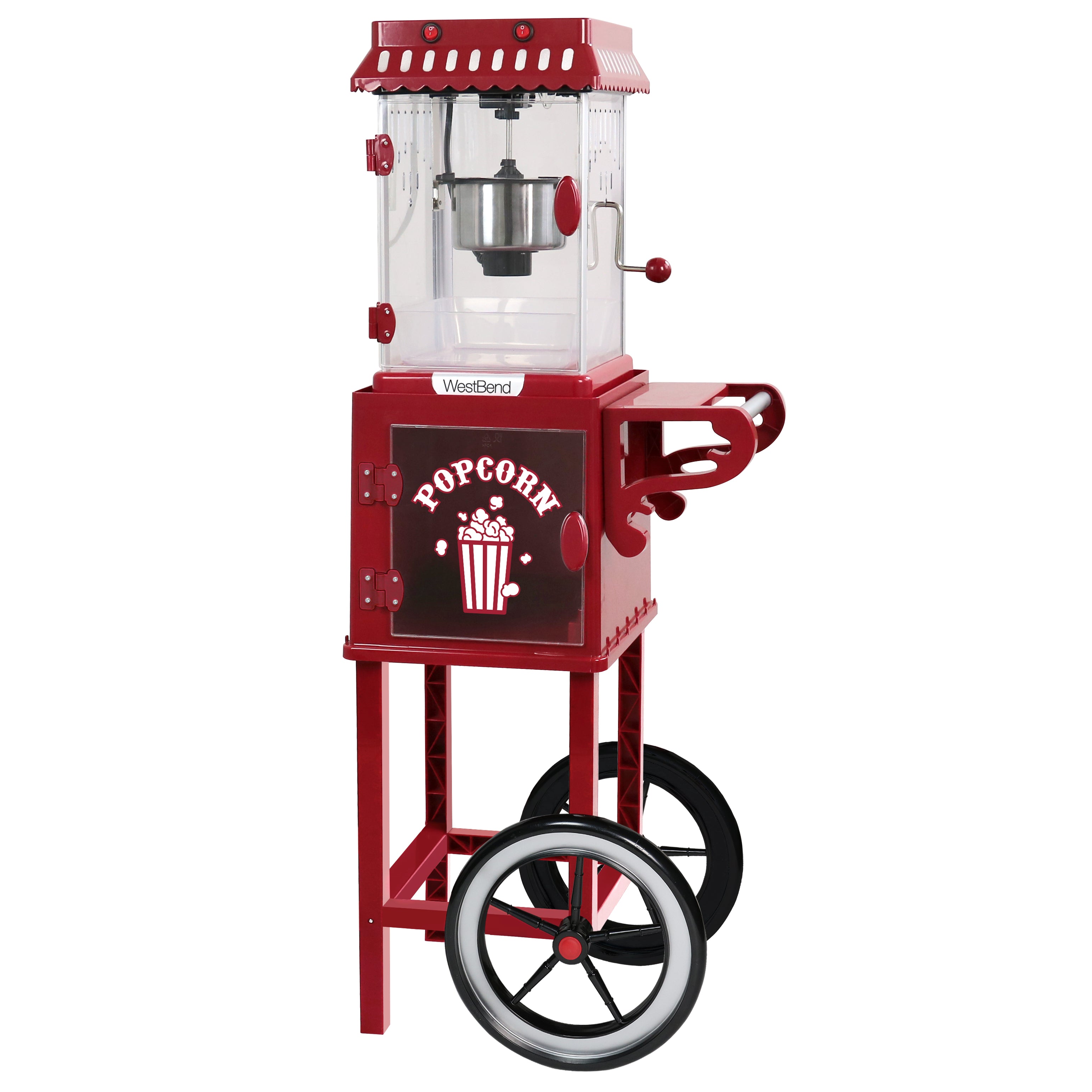 West Bend - PCMC20RD13, West Bend Compact Movie Theater Style Popcorn Machine and Cart with Onboard Storage, 10-Cup Capacity, in Red