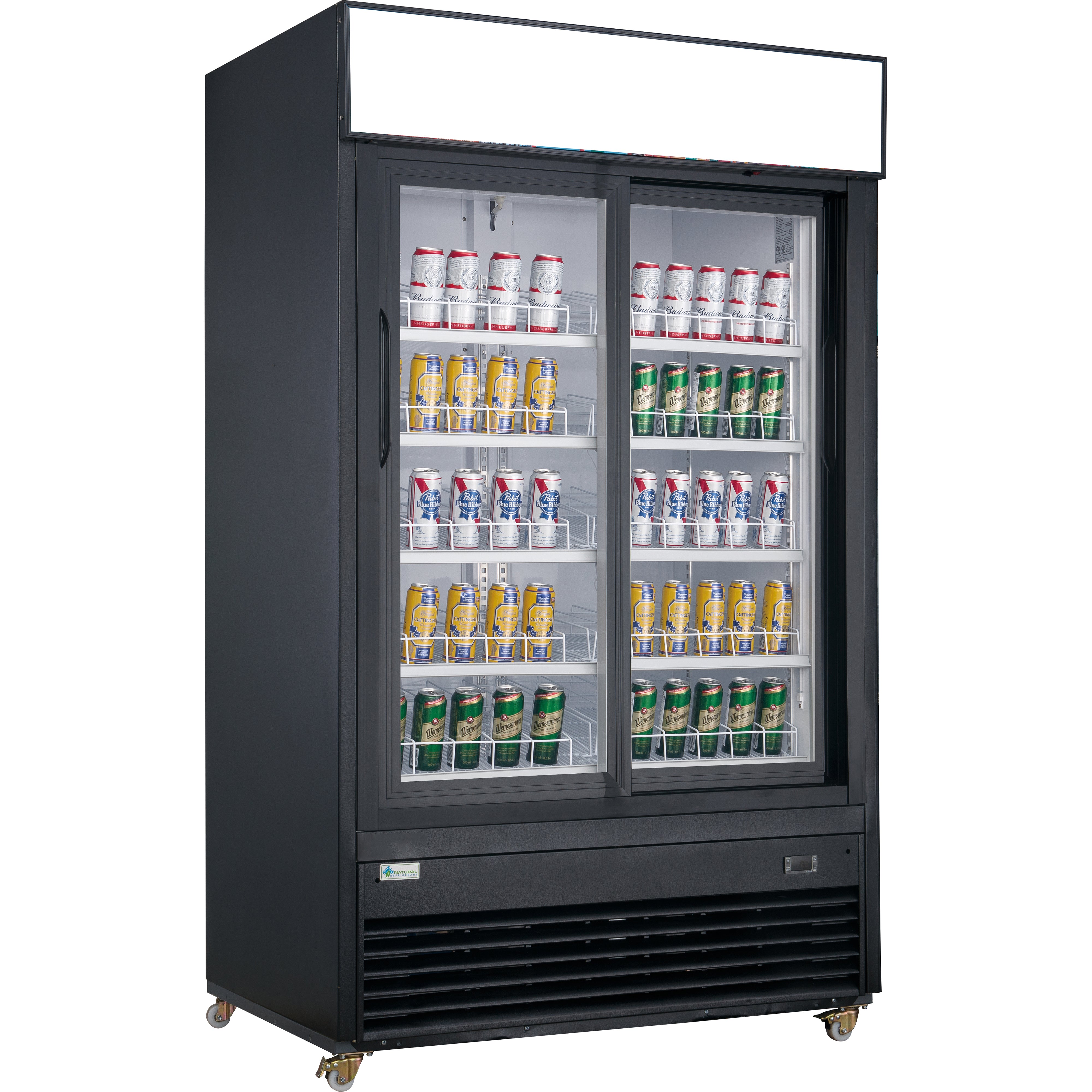 Chef AAA TSM-40BS Commercial Glass Sliding 2-Door Merchandiser Refrigerator in Black