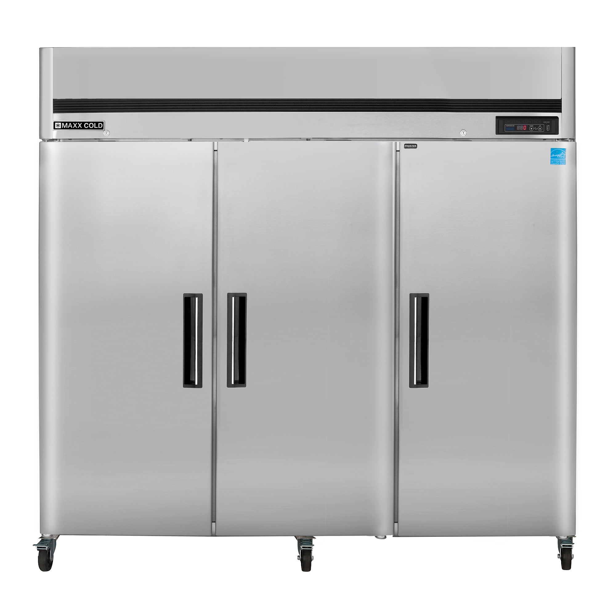 Maxx Cold - MCFT-72FDHC, Maxx Cold Triple Door Reach-In Freezer, Top Mount, 81"W, 72 cu. ft. Storage Capacity, Energy Star Rated, in Stainless Steel