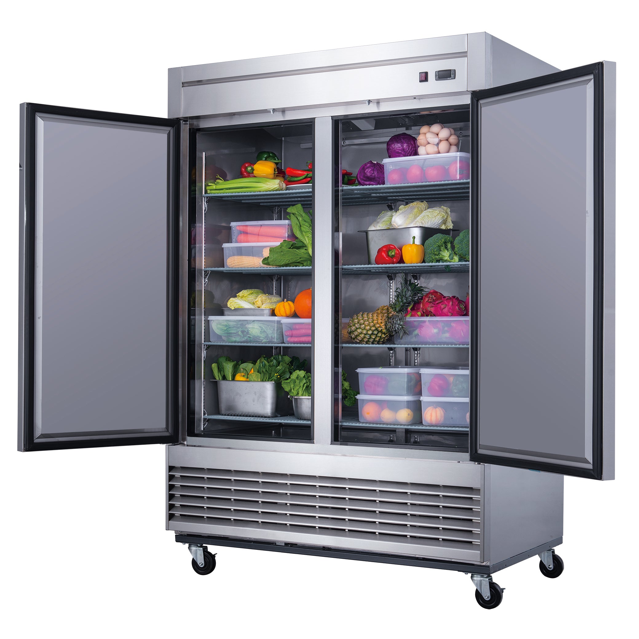 Dukers - D55R, Commercial 55" 2 Solid Door Reach-In Refrigerator Stainless Steel 40.74 cu. ft.