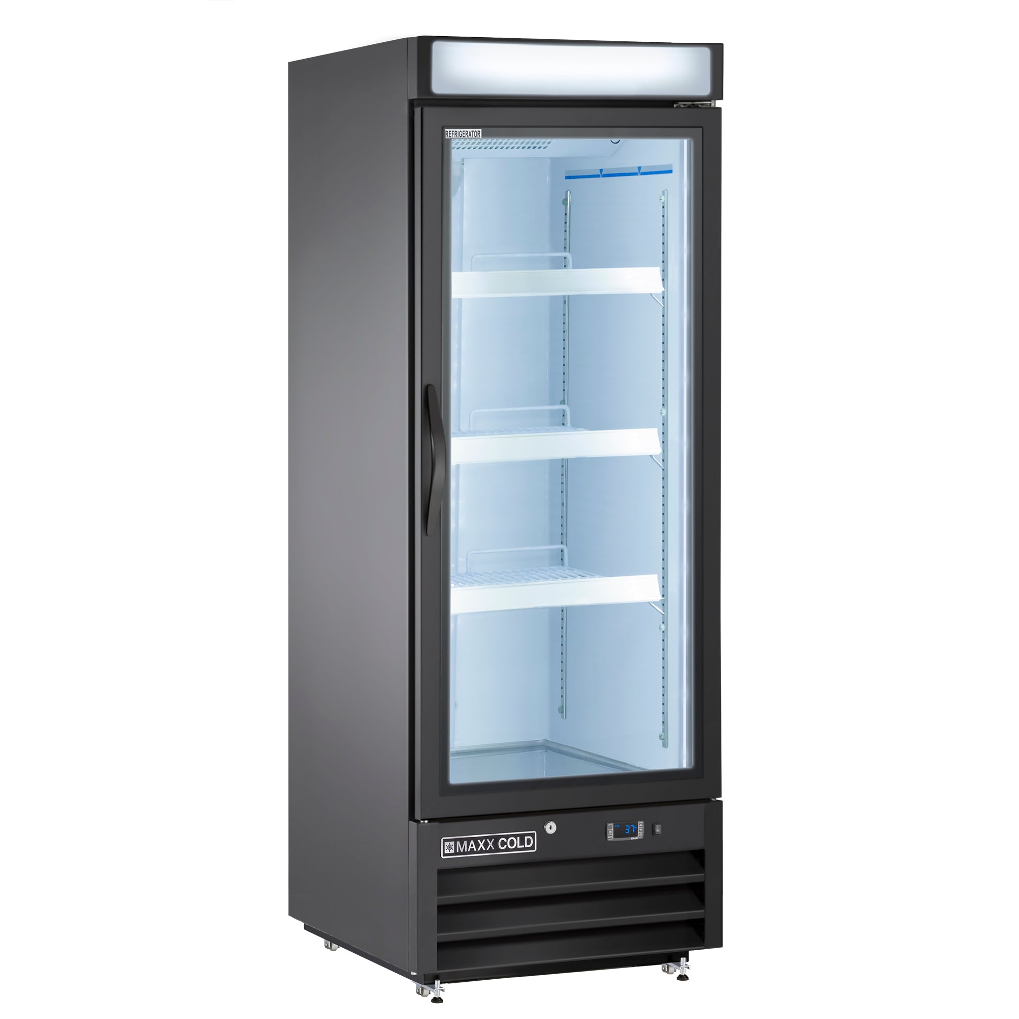Maxx Cold - MXM1-16RBHC, Maxx Cold Single Glass Door Merchandiser Refrigerator, Free Standing, 25"W, 16 cu. ft. Storage Capacity, in Black