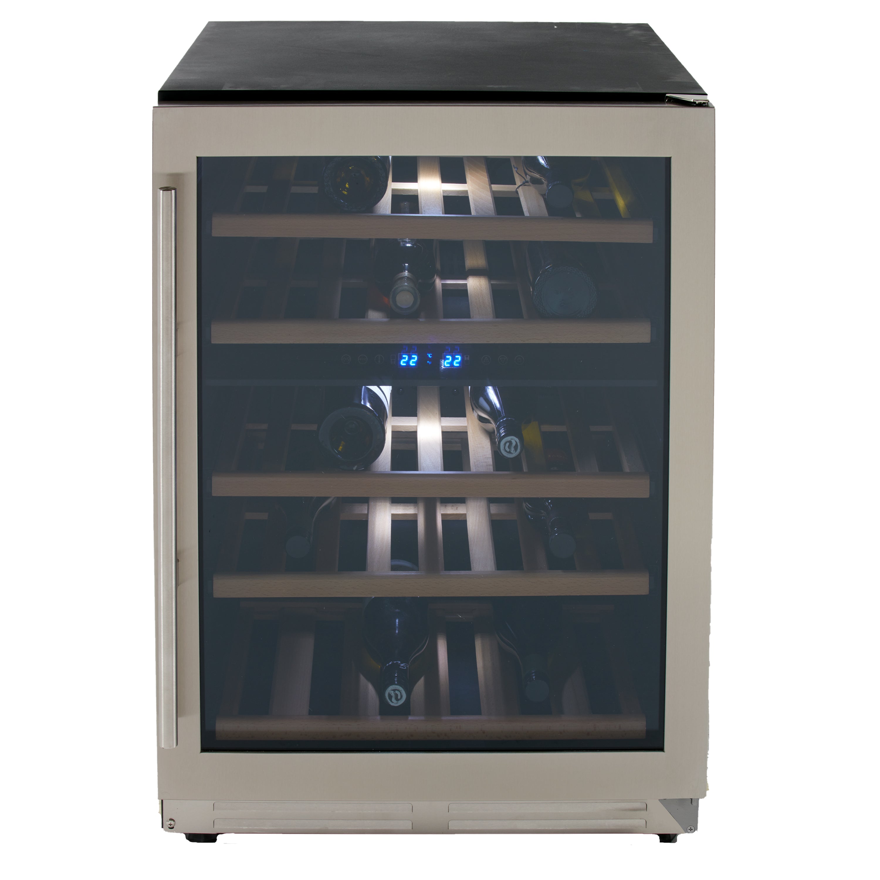 Avanti - WCF43S3SD, Avanti DESIGNER Series Dual-Zone Wine Cooler, 43 Bottle Capacity, in Stainless Steel with Wood Accent Shelving