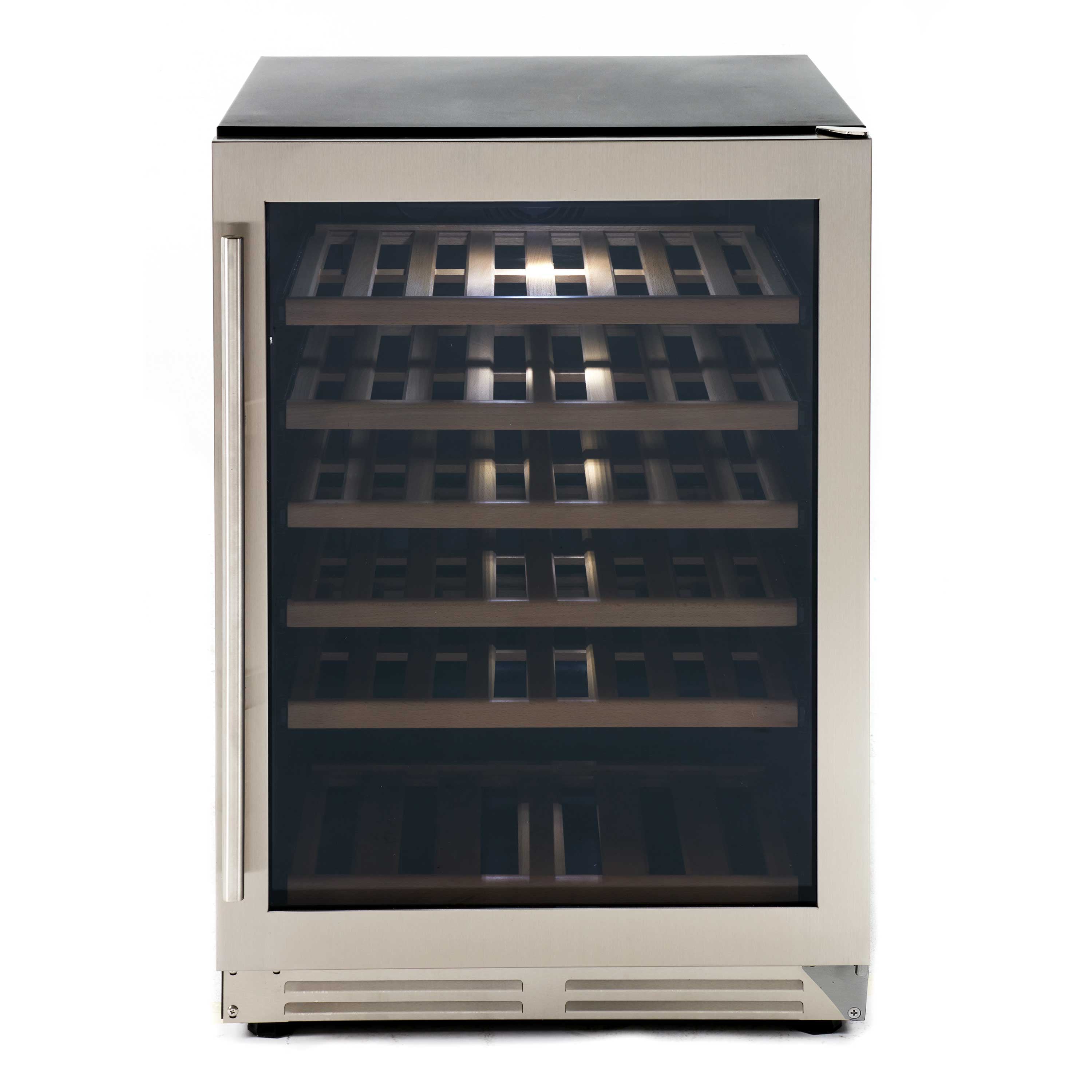 Avanti - WCF51S3SS, Avanti DESIGNER Series Wine Cooler, 51 Bottle Capacity, in Stainless Steel with Wood Accent Shelving