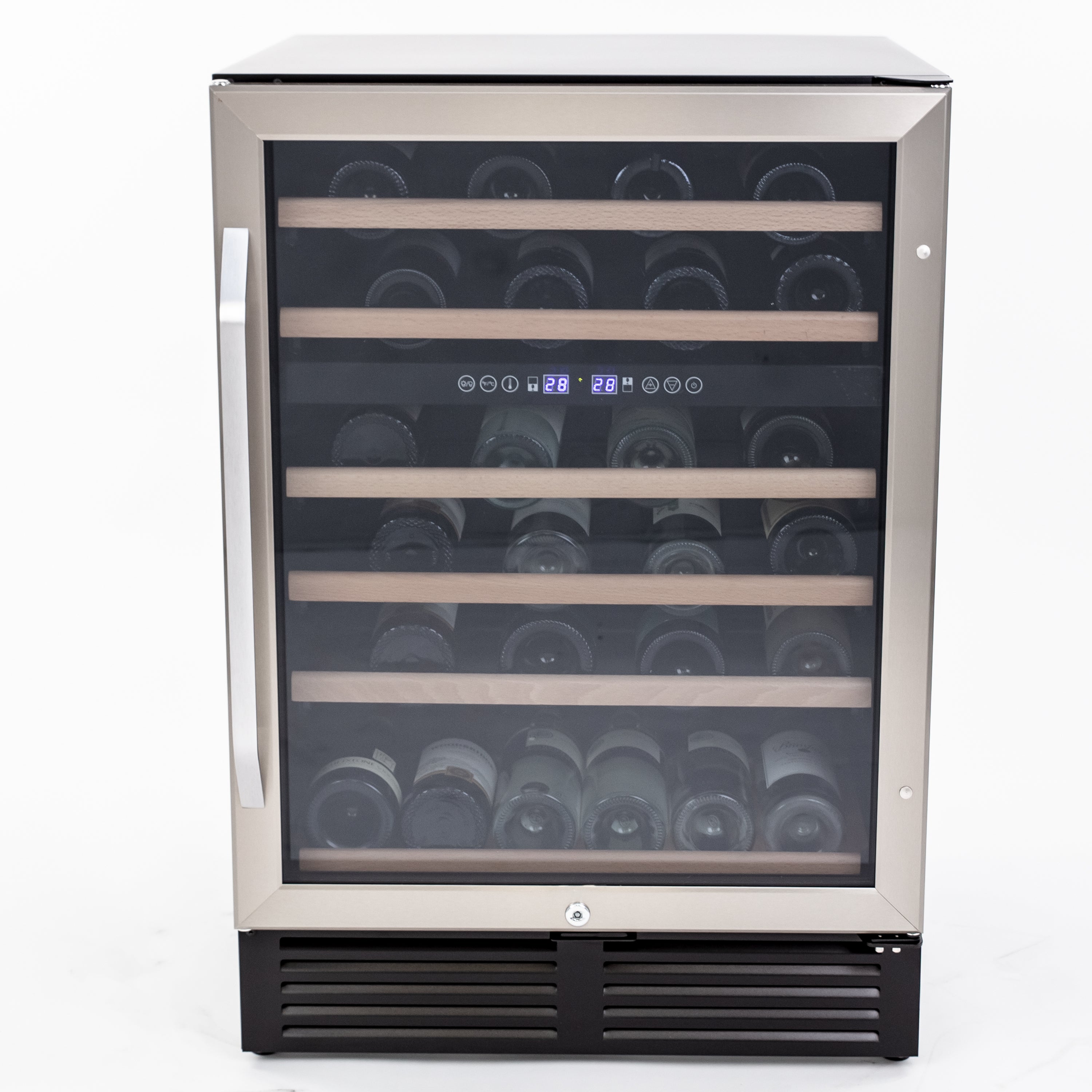 Avanti - WCR496DS, Dual-Zone Wine Cooler, 49 Bottle Capacity, in Stainless Steel with Wood Accent Shelving