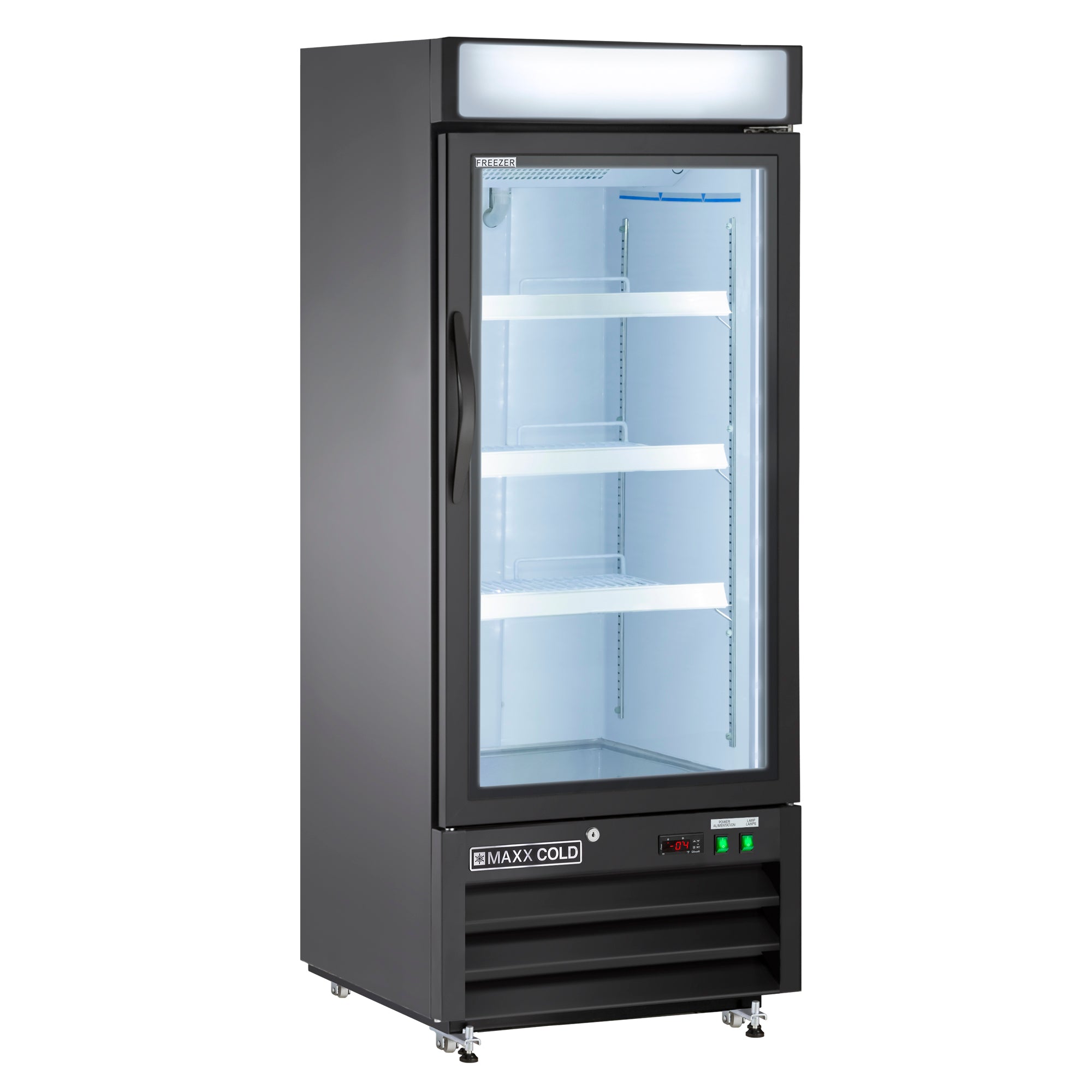 Maxx Cold - MXM1-12FBHC, Maxx Cold Single Glass Door Merchandiser Freezer, Free Standing, 25"W, 12 cu. ft. Storage Capacity, in Black