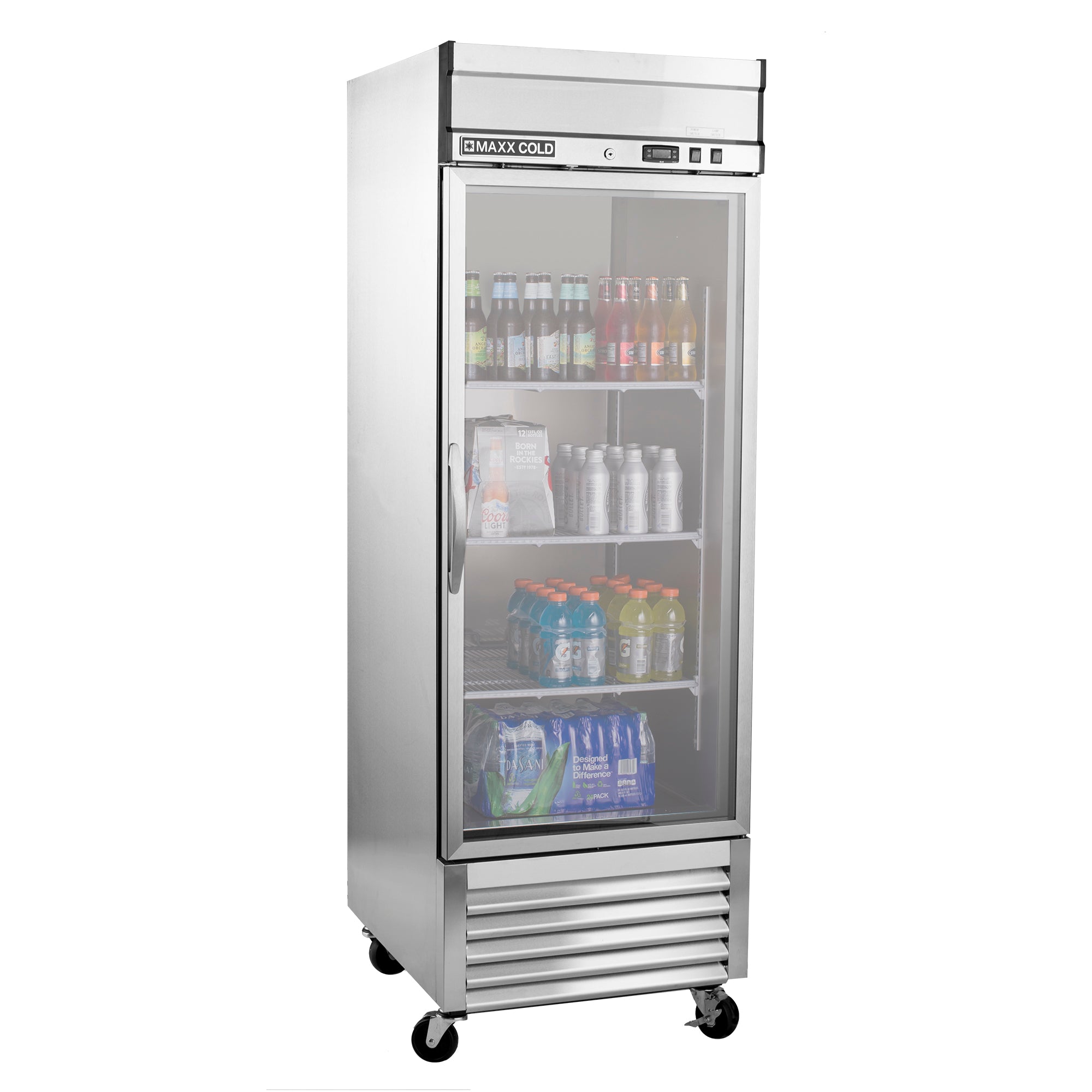 Maxx Cold - MXSR-23GDHC, Maxx Cold Single Glass Door Reach-In Refrigerator, Bottom Mount, 27"W, 23 cu. ft. Storage Capacity, in Stainless Steel