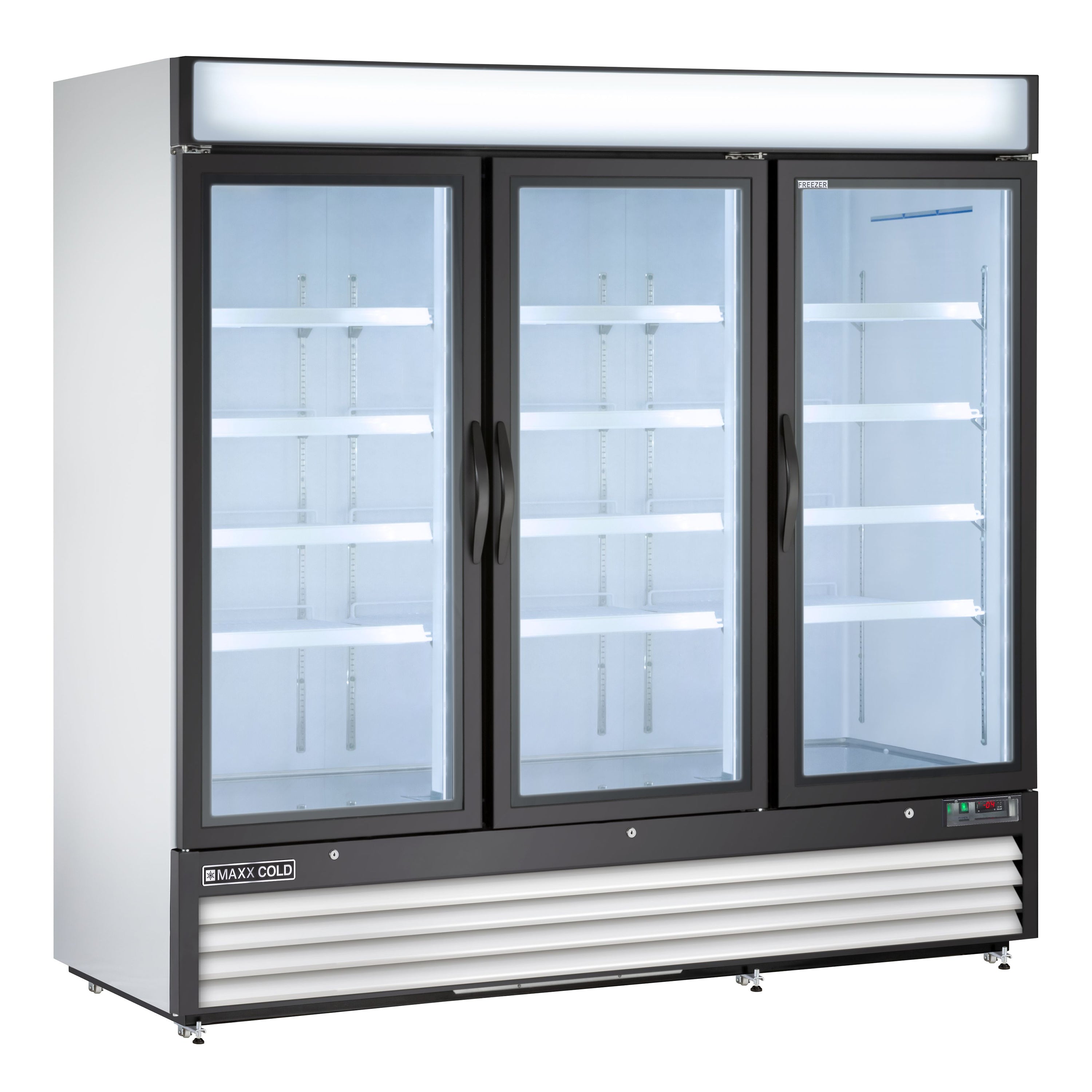 Maxx Cold - MXM3-72FHC, Maxx Cold Triple Glass Door Merchandiser Freezer, Free Standing, 81"W, 72 cu. ft. Storage Capacity, in White