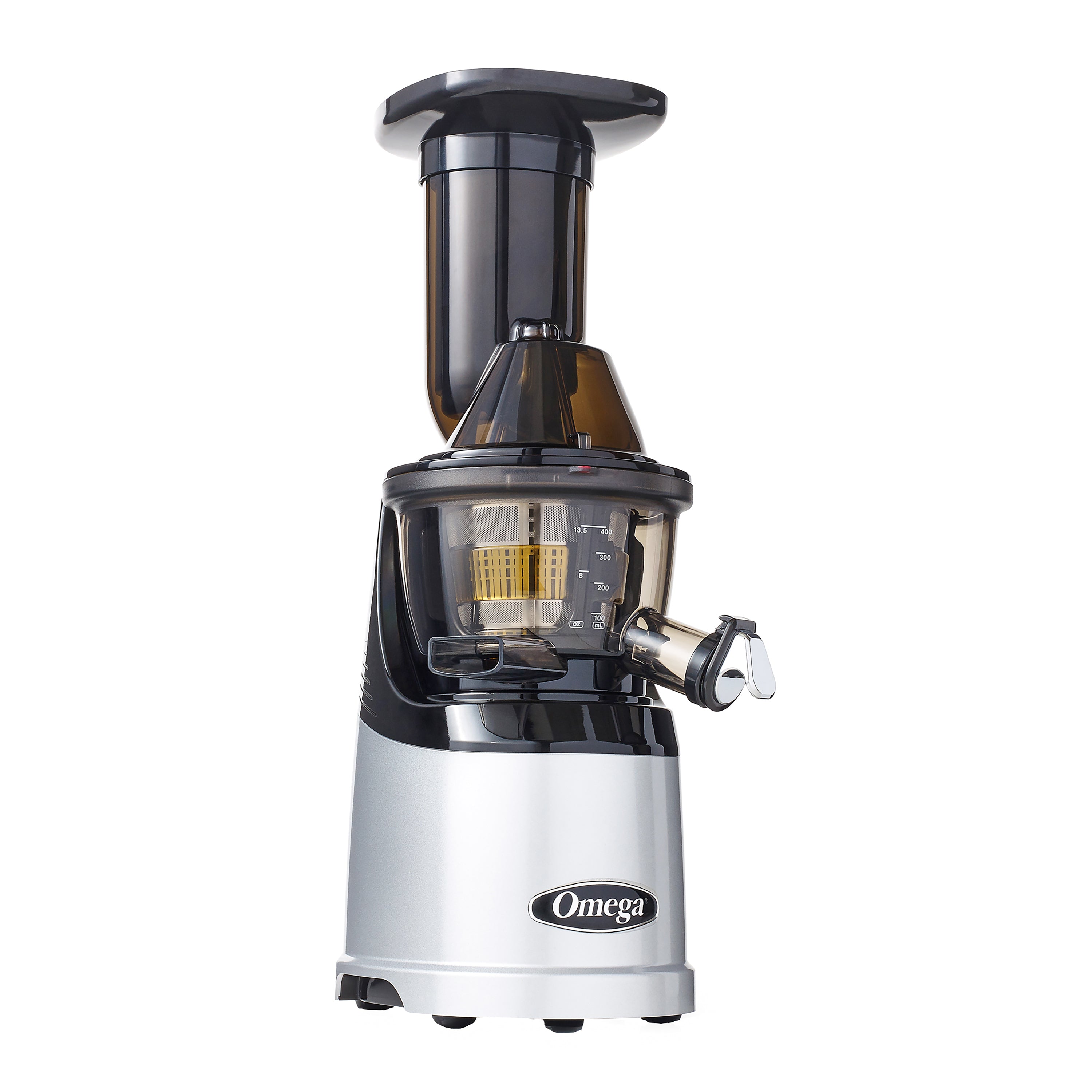 Omega - MMV700S, Omega MegaMouth Compact Masticating Vertical Juicer, 240W Low-Speed Single Stage Auger, in Silver