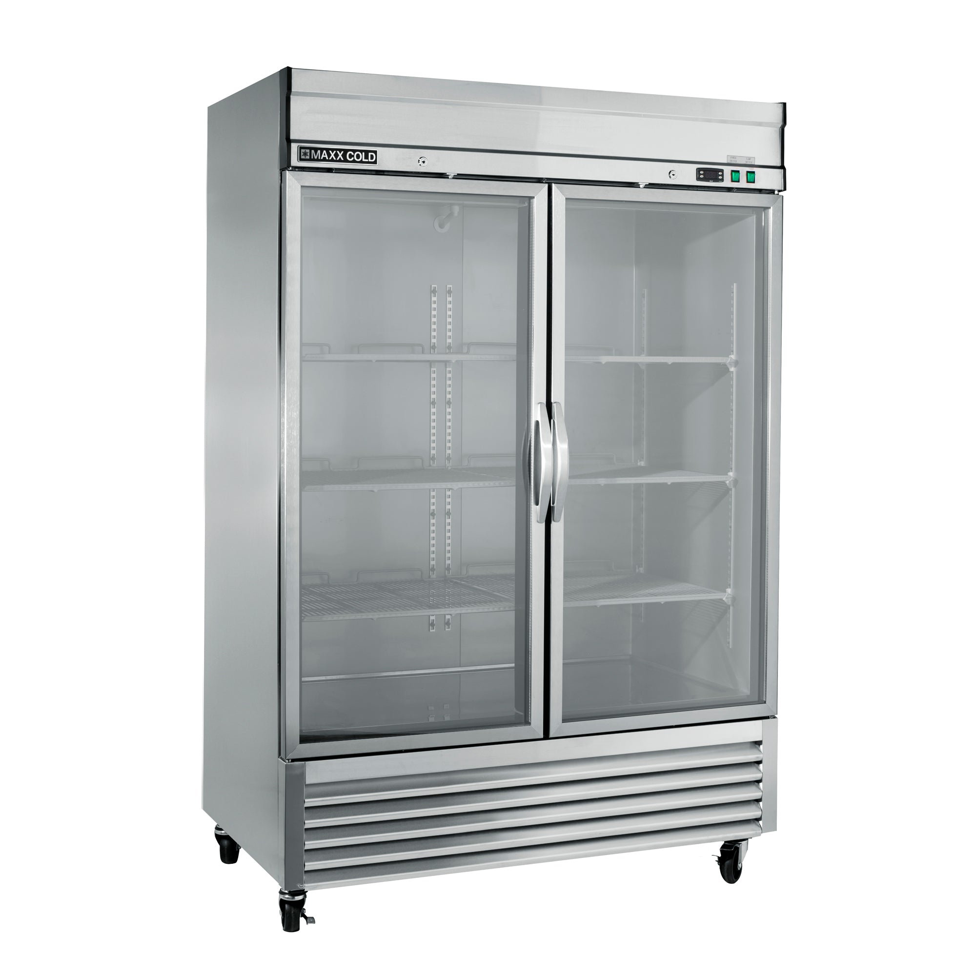 Maxx Cold - MXSR-49GDHC, Maxx Cold Double Glass Door Reach-In Refrigerator, Bottom Mount, 54"W, 49 cu. ft. Storage Capacity, in Stainless Steel