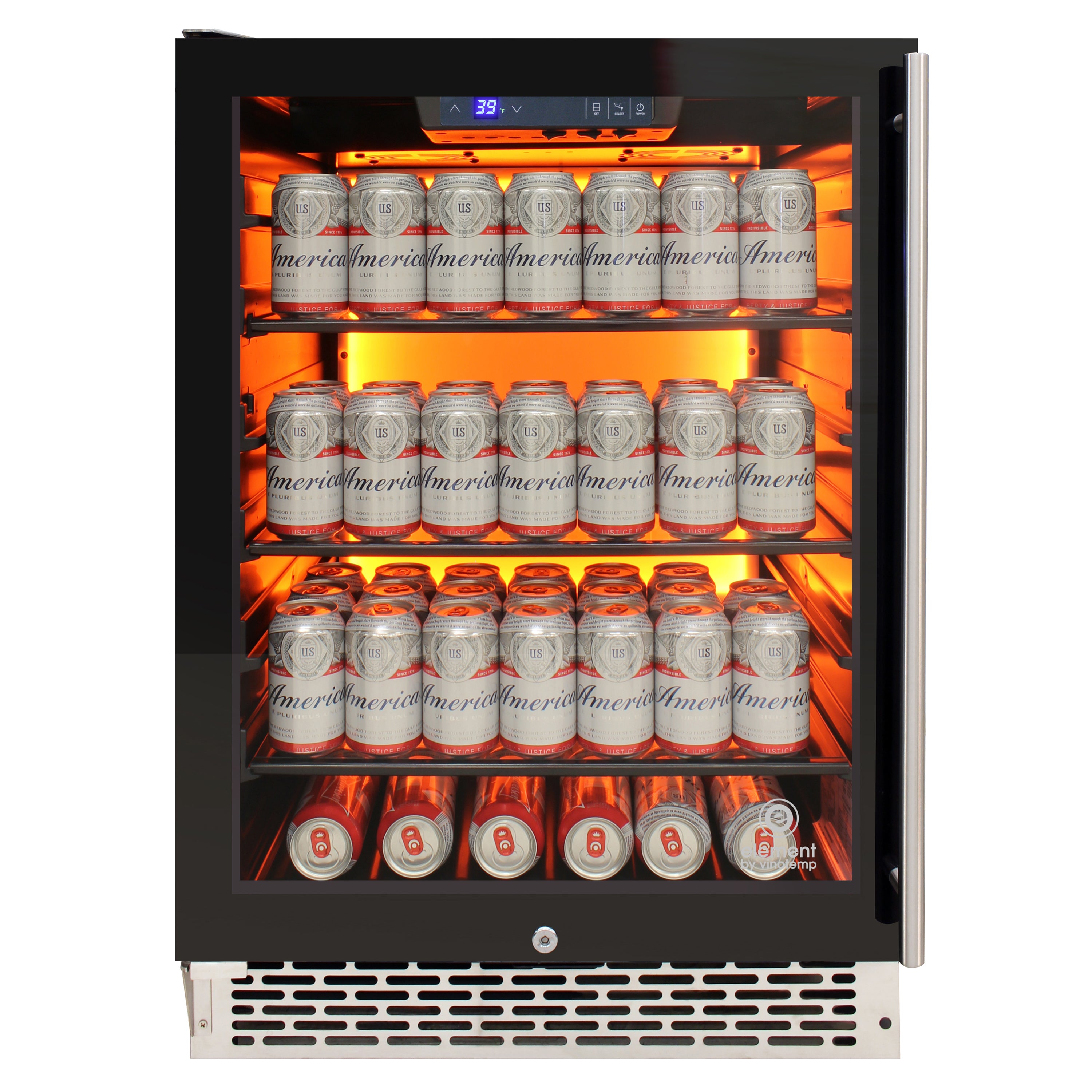 Vinotemp - EL-54BCCOMM-L, Vinotemp Backlit Series Commercial Beverage Cooler, Left Hinge, 117 Can Capacity, in Black