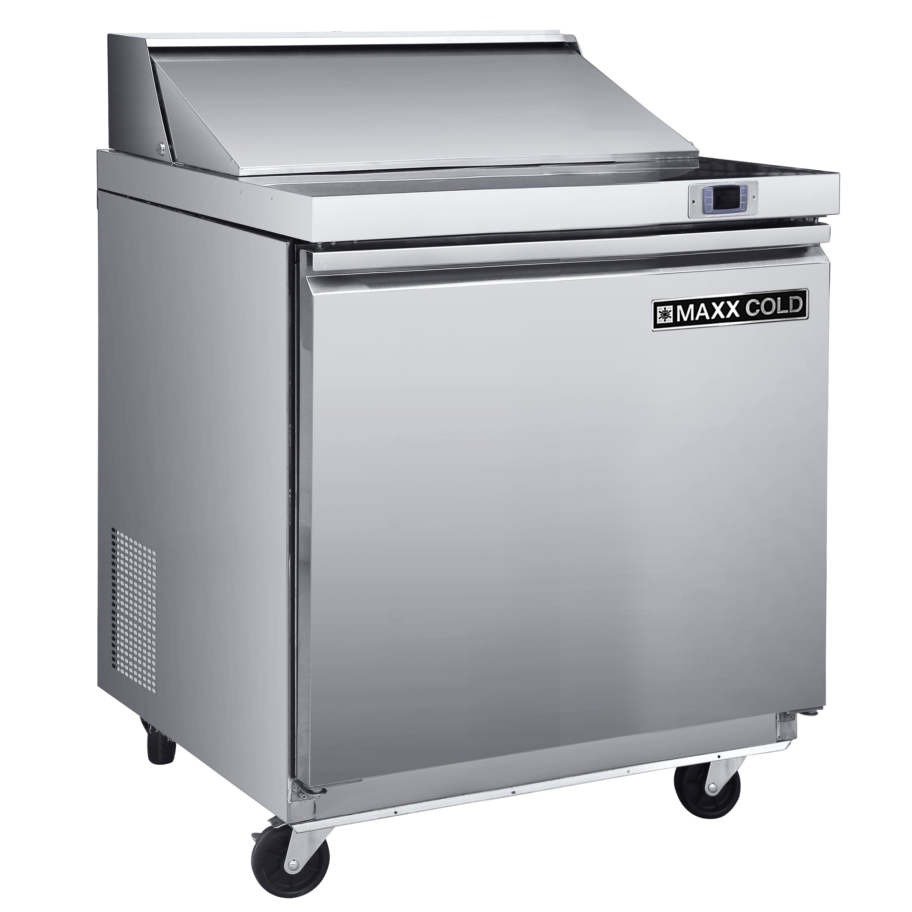 Maxx Cold - MXSR29SHC, Maxx Cold One-Door Refrigerated Sandwich and Salad Prep Station, 29"W, 7.59 cu, ft. Storage Capacity, Equipped with (4) 4" Deep Pans and Cutting Board, in Stainless Steel