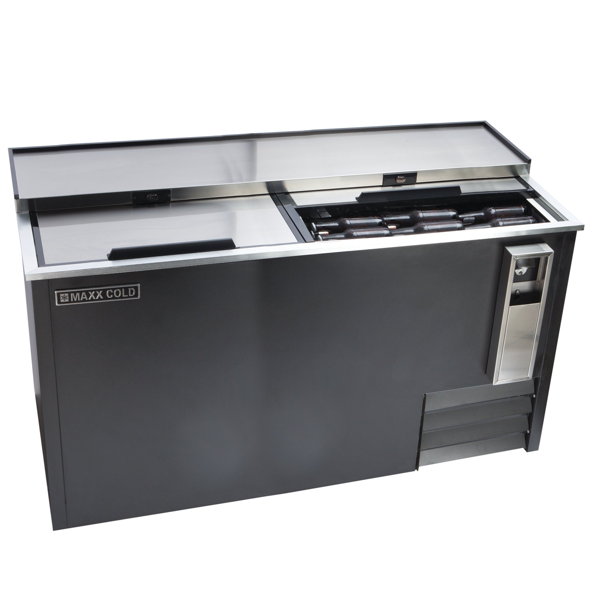 Maxx Cold - MXCR65BHC Horizontal Bottle Cooler, 65"W, 17 cu. ft. Storage Capacity, in Black with Stainless Steel Top
