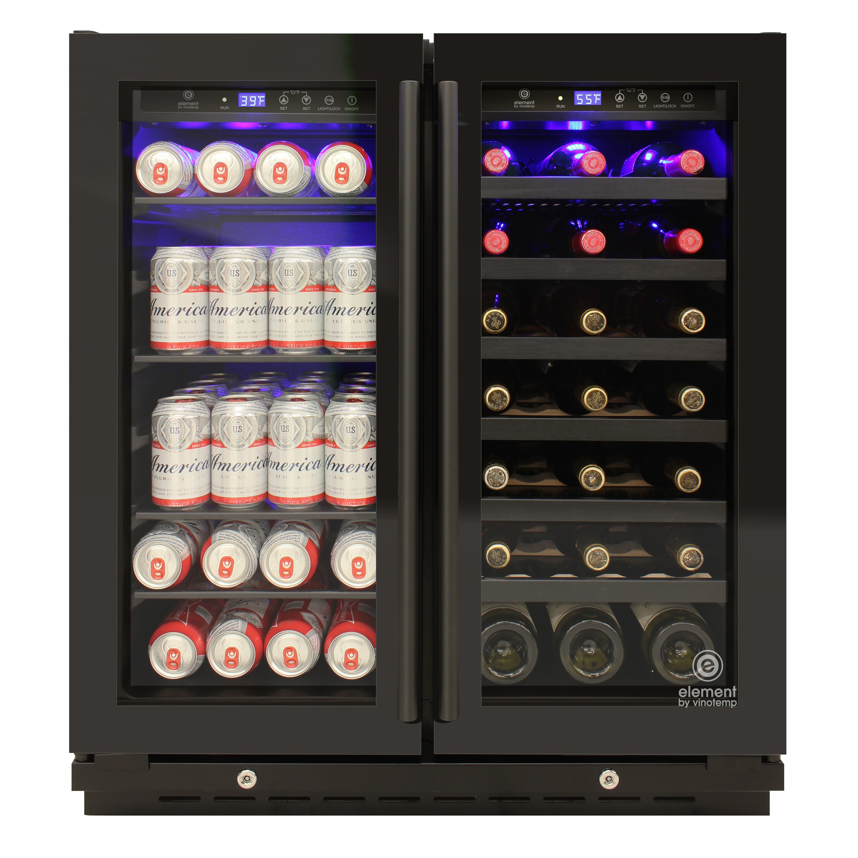 Vinotemp - EL-BWC101-01, Vinotemp Butler Series Wine and Beverage Cooler, 33 Bottle and 101 12 oz Can Capacity, in Black