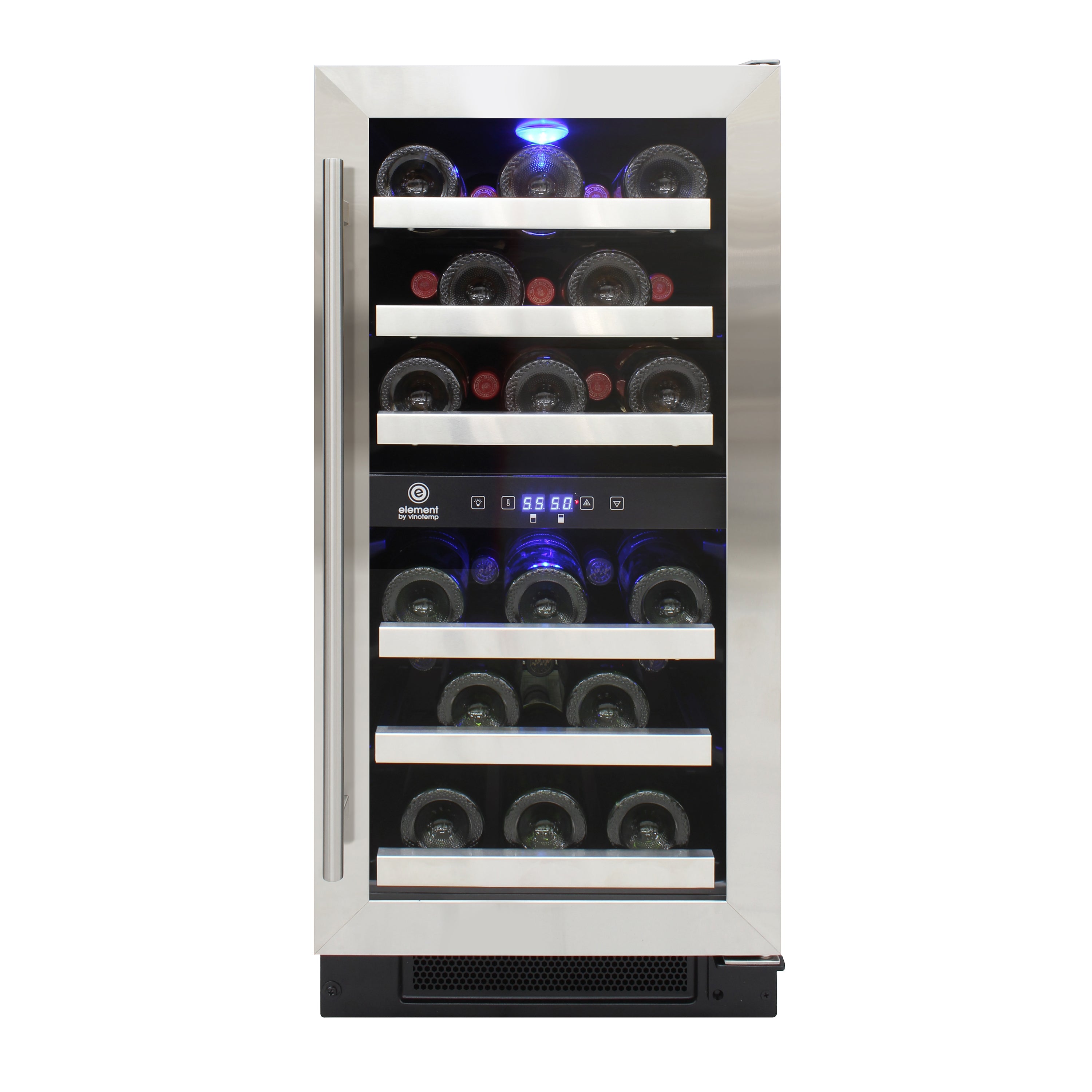 Vinotemp - EL-WCU113-03, Vinotemp Connoisseur Series Compact Dual-Zone Wine Cooler, 28 Bottle Capacity, in Stainless Steel