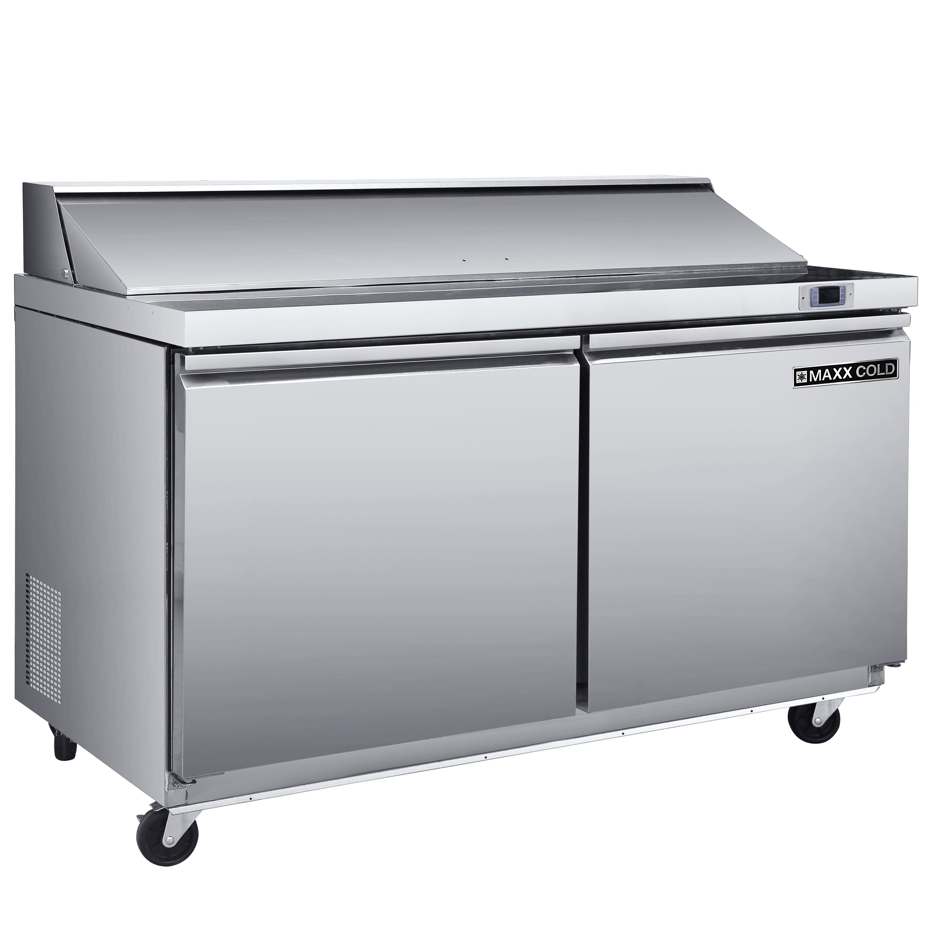 Maxx Cold - MXSR48SHC, Maxx Cold Two-Door Refrigerated Sandwich and Salad Prep Station, 48.4"W, 13.77 cu. ft. Storage Capacity, Equipped with (6) 4" Deep Pans and Cutting Board, in Stainless-Steel