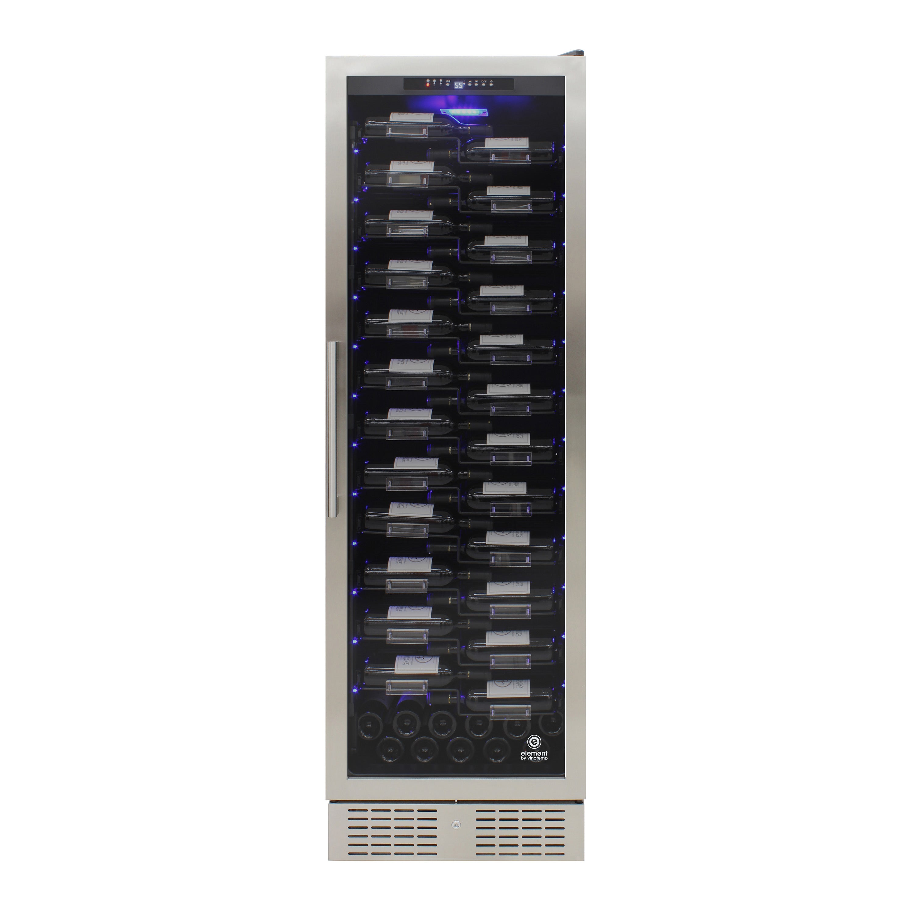Vinotemp - EL-168ZZ-SSD, Vinotemp Connoisseur Series Single-Zone Wine Cooler with Forward Facing Label Racking, 157 Bottle Capacity, in Stainless Steel