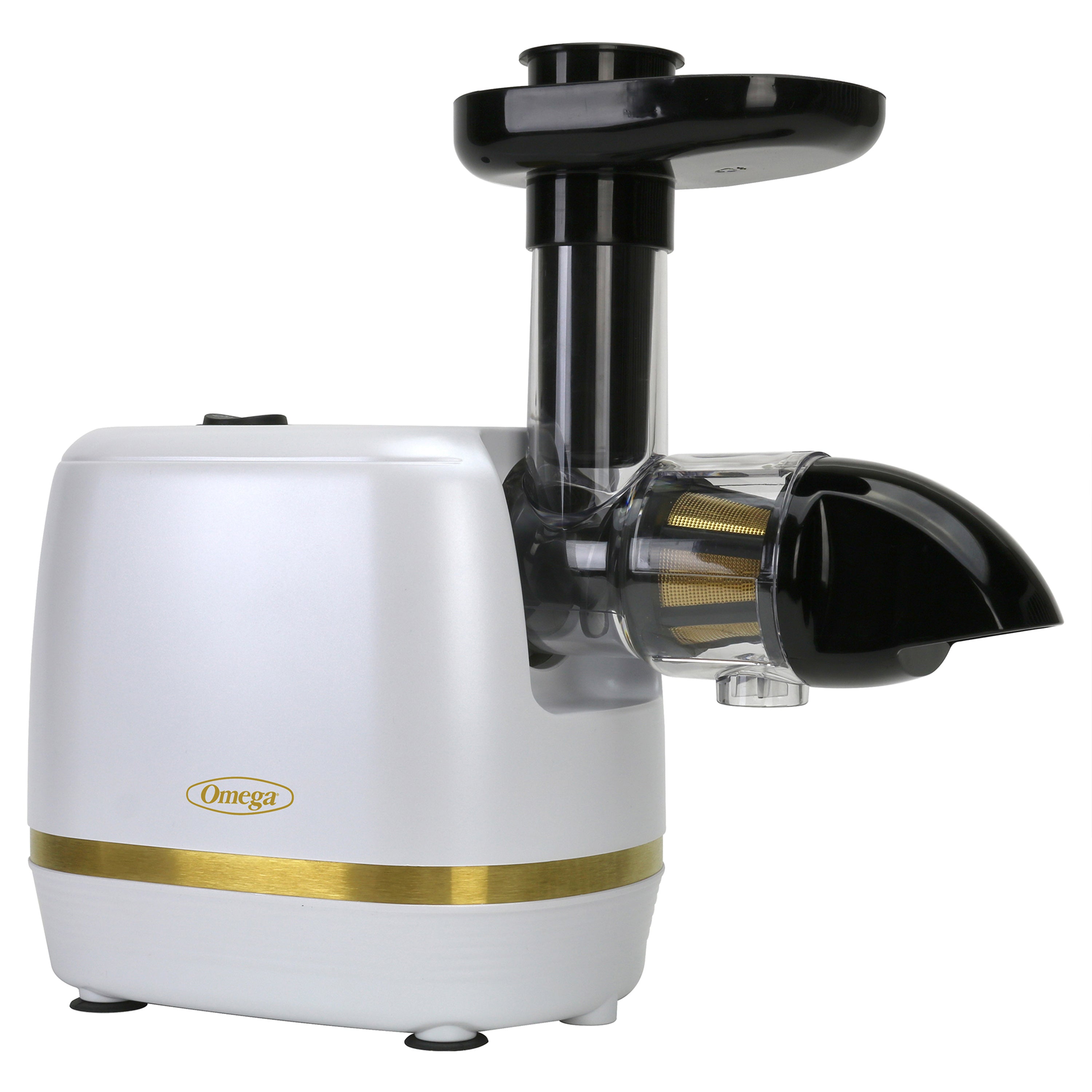 Omega - H3000RWH13, Omega Cold Press 365 Compact Masticating Horizontal Juicer, 150W Low-Speed 3-Stage Auger, in White
