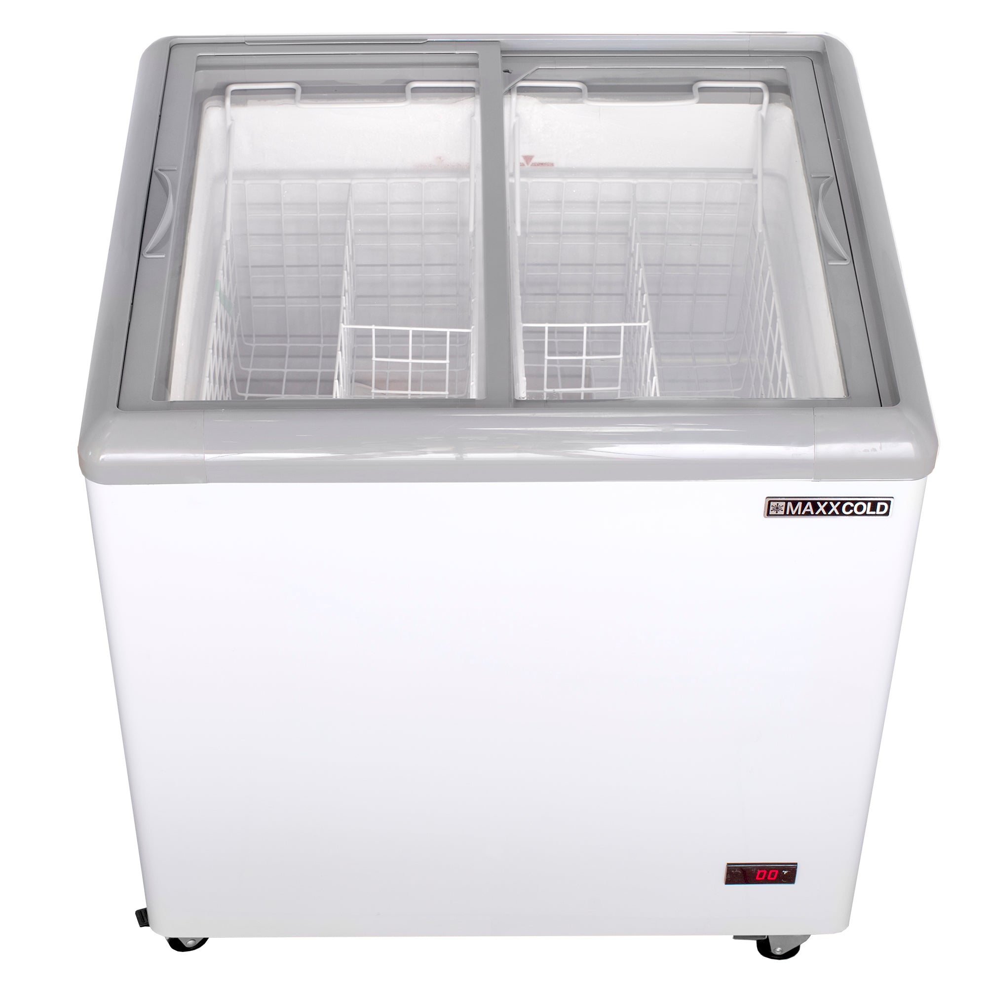 Maxx Cold - MXF31F, Maxx Cold Sliding Glass Top Mobile Ice Cream Display Freezer, 31"W, 5.8 cu. ft. Storage Capacity,  Equipped with (2) Wire Baskets, in White