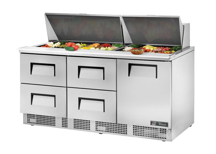 True TFP-72-30M-D-4, Commercial 72" Sandwich/Salad Prep Table w/ Refrigerated Base, 115v
