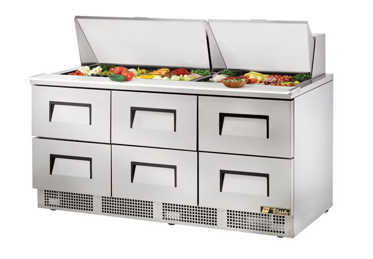 True TFP-72-30M-D-6, Commercial 72" Sandwich/Salad Prep Table w/ Refrigerated Base, 115v