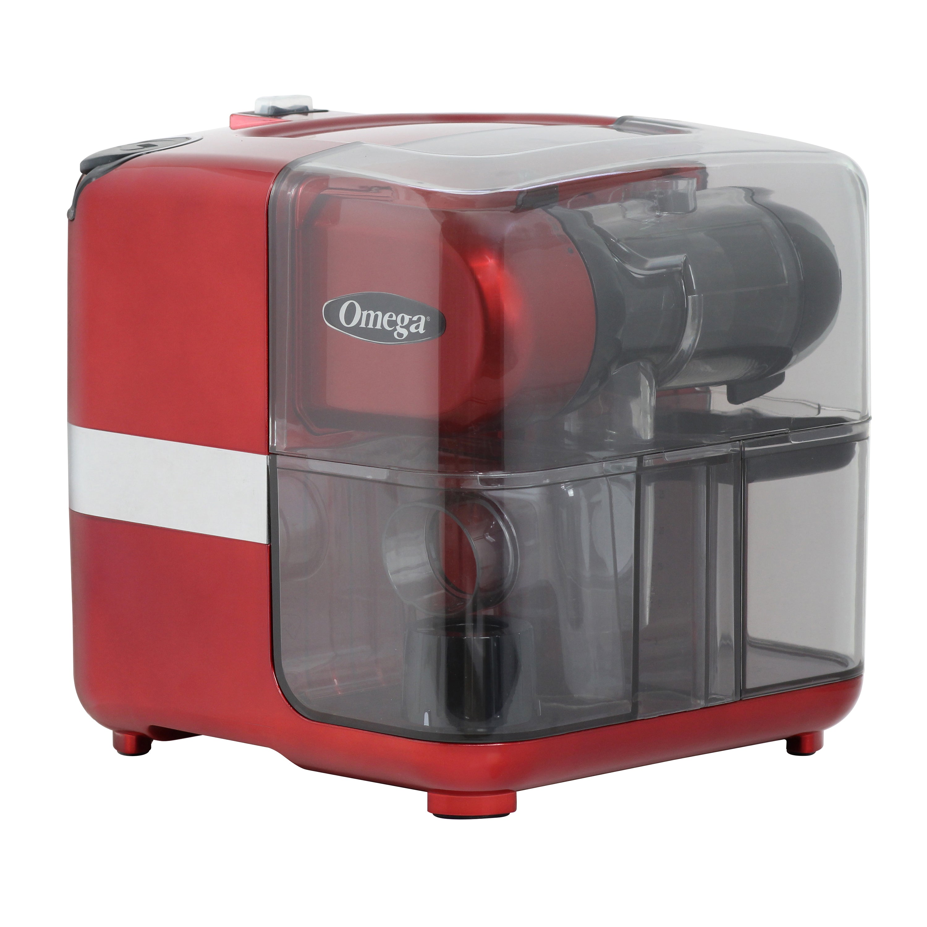 Omega - JCUBE500RD, Omega Cold Press 365 Masticating Slow Juicer and Nutrition System with On-Board Storage, in Red