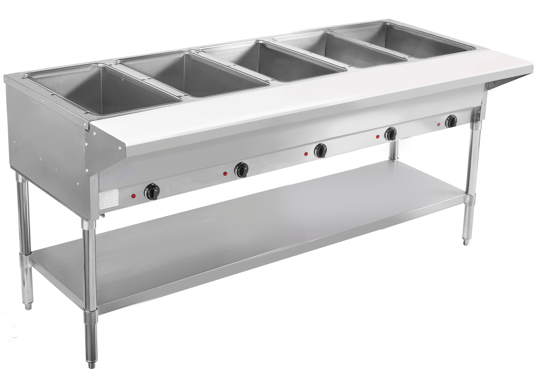 BevLes - BVST-5-240, BevLes 5 Well Electric Steam Table, 230V, in Silver