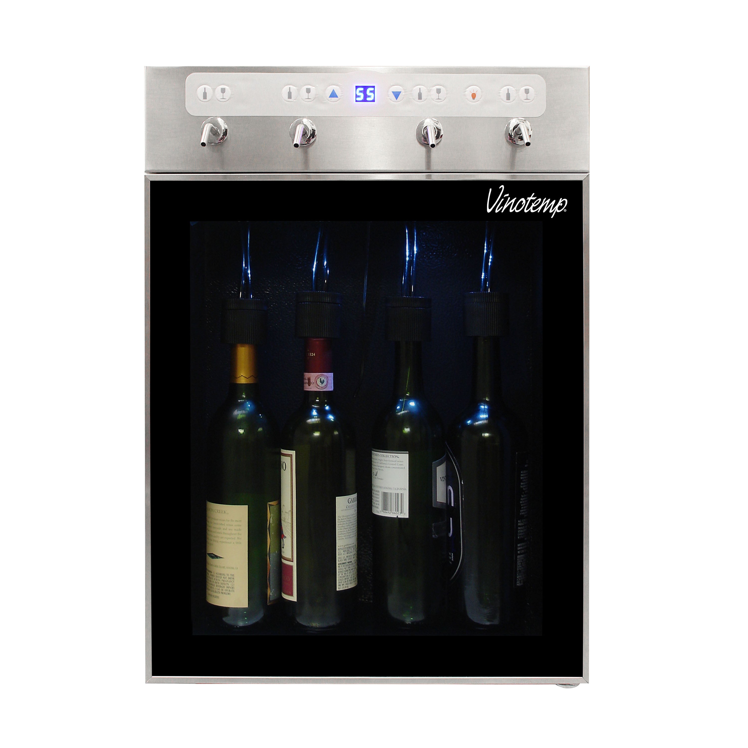 Vinotemp - VT-PRWINEDIS4S, Vinotemp WineSteward Wine Dispenser with Push Button Control, 4 Bottle Capacity, in Stainless Steel