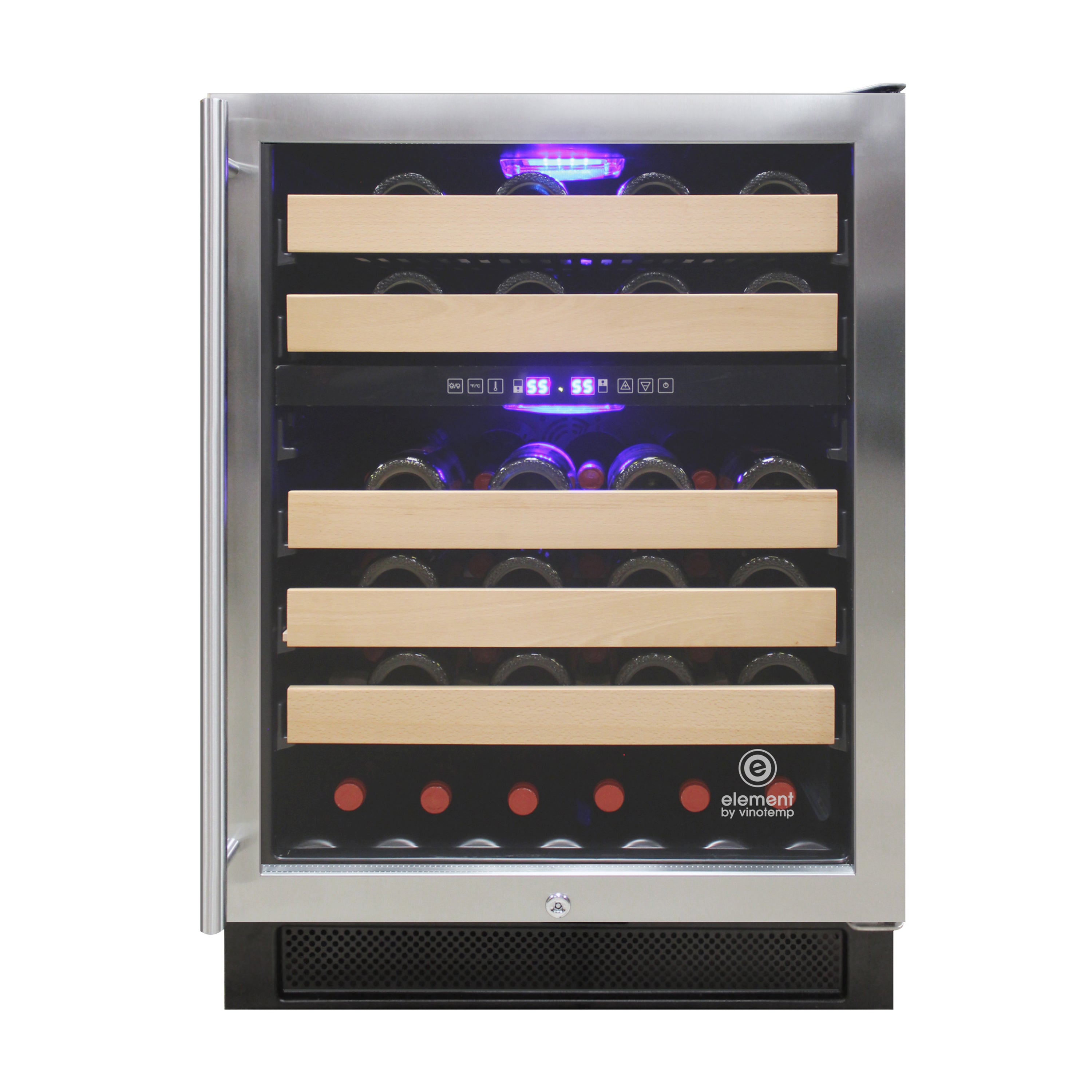 Vinotemp - EL-46WCST, Vinotemp Connoisseur Series 46 Dual-Zone Wine Cooler, Right Hinge, 46 Bottle Capacity, in Stainless Steel