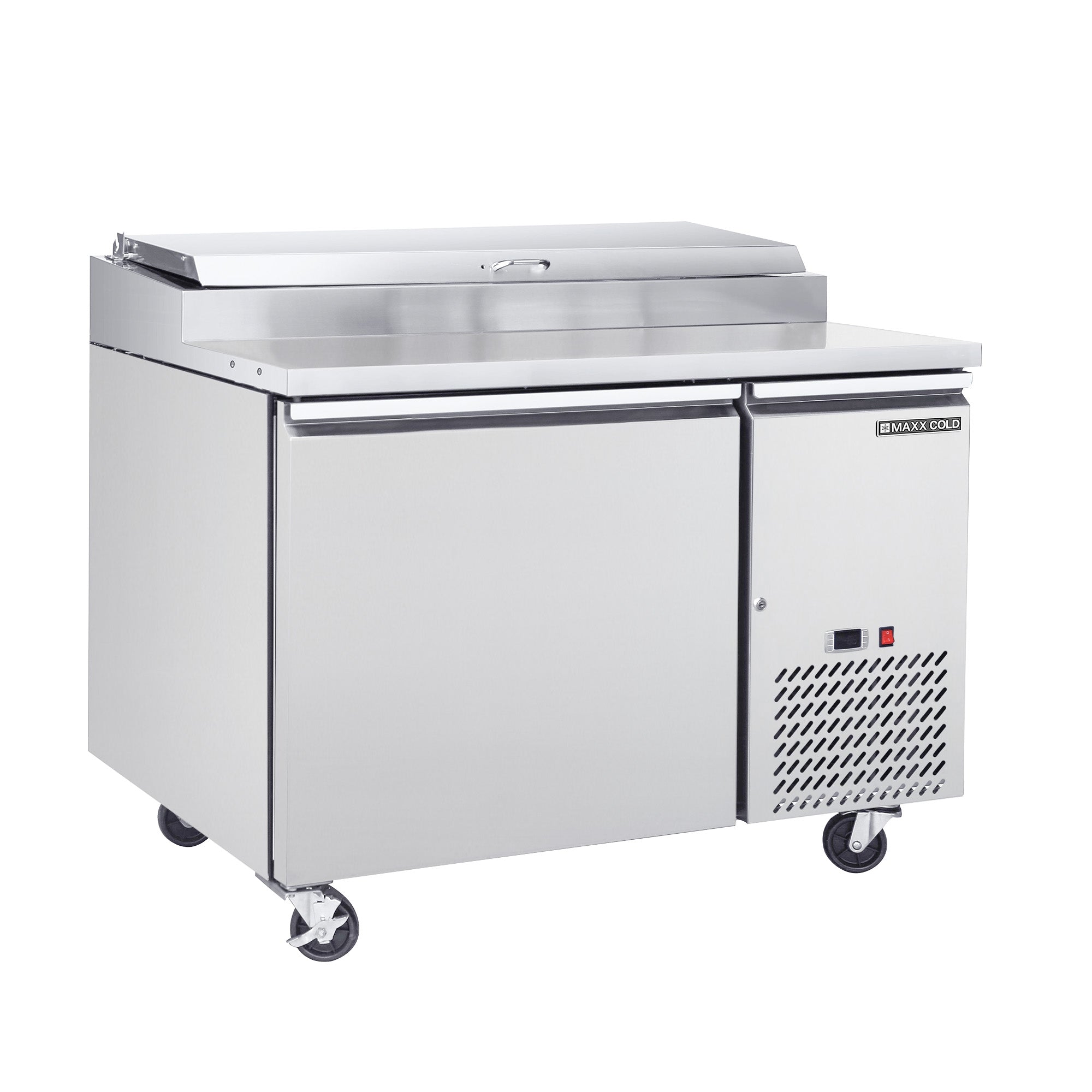 Maxx Cold - MXSPP50HC, Maxx Cold One-Door Refrigerated Pizza Prep Table, 47"W, 10.95 cu. ft. Storage Capacity, Equipped with (6) 4" Deep Pans and Cutting Board, in Stainless Steel