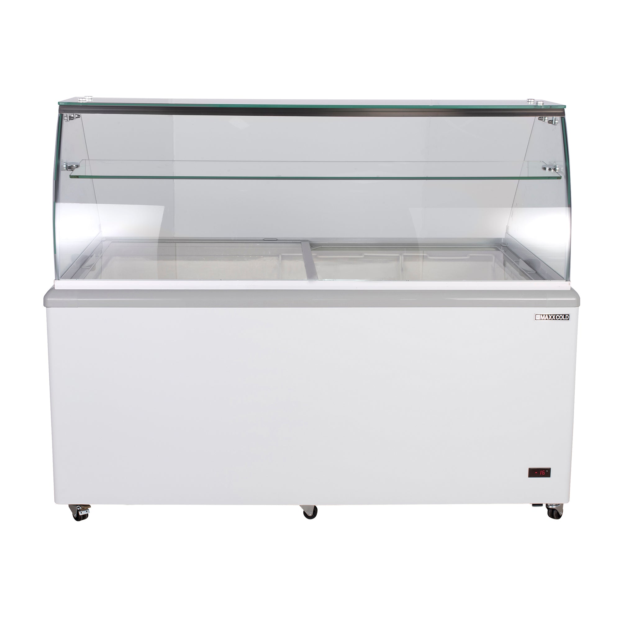 Maxx Cold - MXDC-12, Maxx Cold Curved Glass Ice Cream Dipping Cabinet Freezer, 70"W, 20 cu. ft. Storage Capacity, Holds up to (22) Flavor Tubs, in White