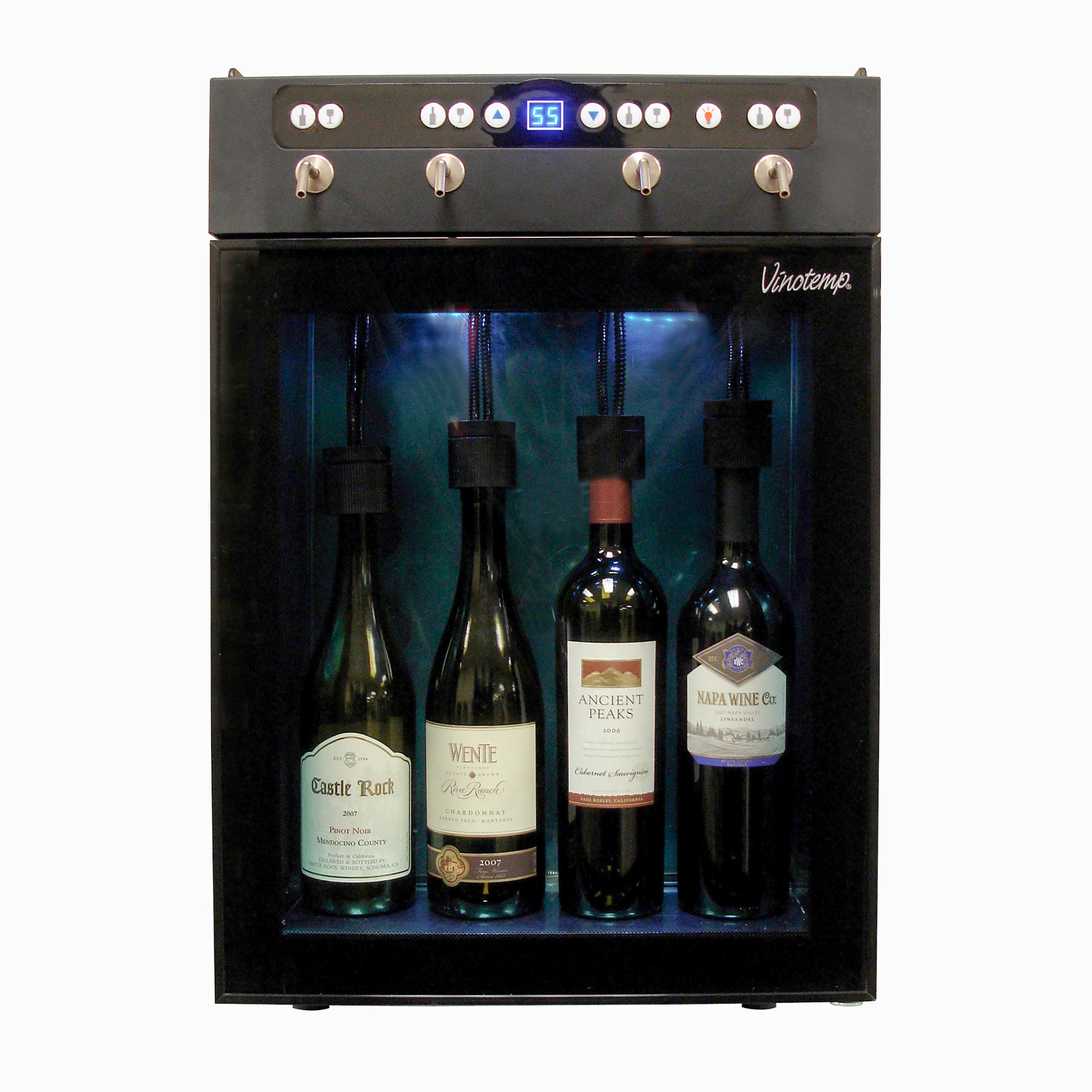 Vinotemp - VT-WINEDISP4, Vinotemp Wine Dispenser with Push Button Controls, 4 Bottle Capacity, in Black